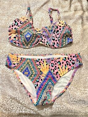Freya Pink, Blue & Yellow Patterned Underwire Bikini Top